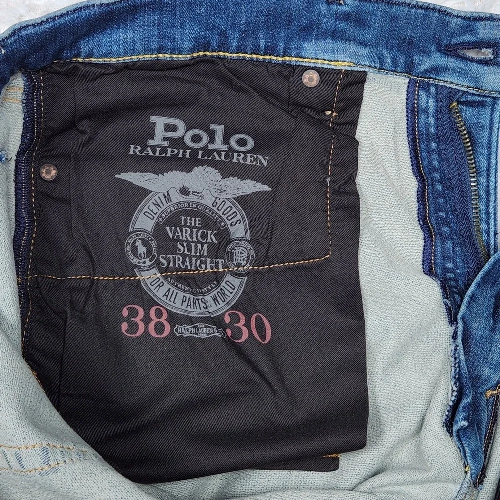 NWT Polo Ralph Lauren Varick‎ Slim Straight Jeans 38/30 Fit 40/30 Rope Dyed Blue